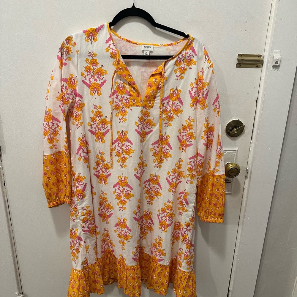 J. Crew White Tunic Dress with Pink & Yellow Floral Print